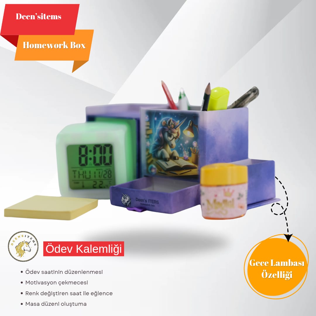 Kız Çocuk Kalem Kutusu Dijital Saat Alarmlı | Deen's Item